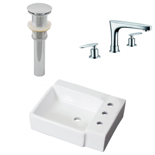 Plumbing N Parts 11.75'' White Ceramic Rectangular Vessel Bathroom Sink With Faucet 